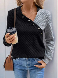 Perfee Decorative Button Contrast Long Sleeve Sweatshirt 100100555151325 26 Affordable Fashion Under $100 Jerry's Apparel 