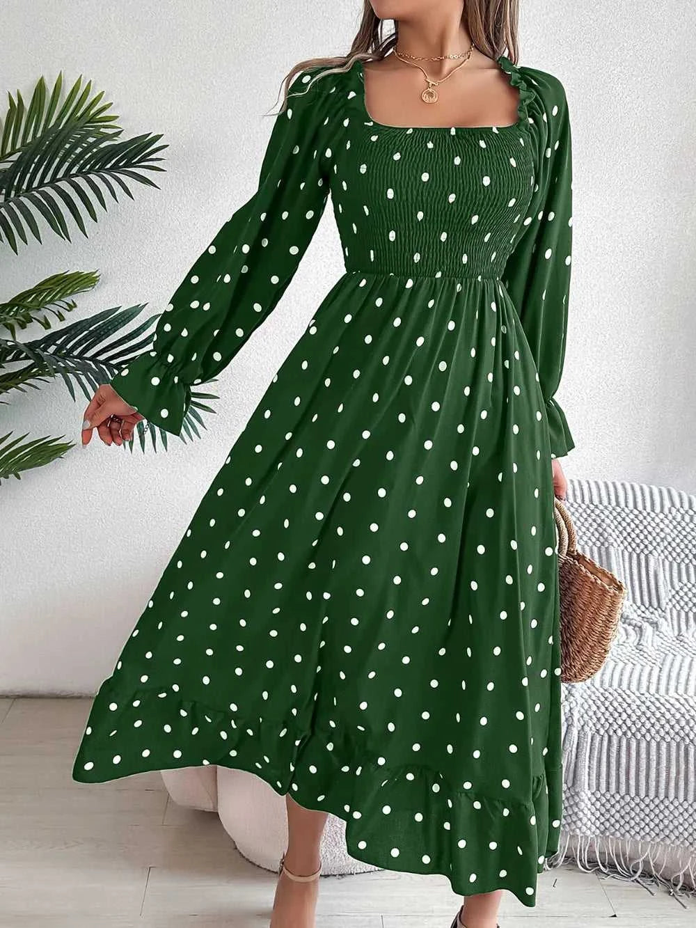 Polka Dot Flounce Sleeve Midi Dress 100100910600378 35 Gifts for Her Jerry's Apparel 