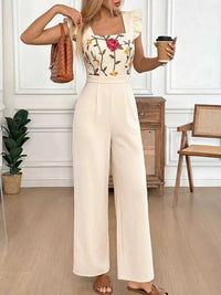 Floral Embroidered Ruffle Trim Jumpsuit 100100569039389 49 Affordable Fashion Under $100 Jerry's Apparel 