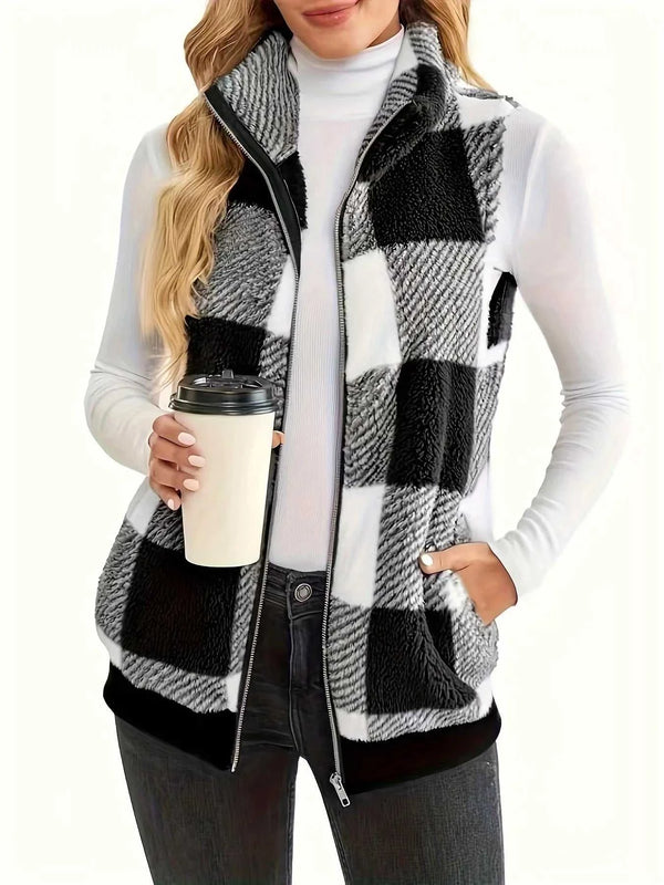 Plus Size Cozy Plaid Fleece Vest Coat 100100327804233 32 Affordable Fashion Under $100 Jerry's Apparel 