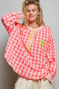 POL Gingham Embroidered Palm Tree Blouse 100100495991643 50 Affordable Fashion Under $100 Jerry's Apparel 
