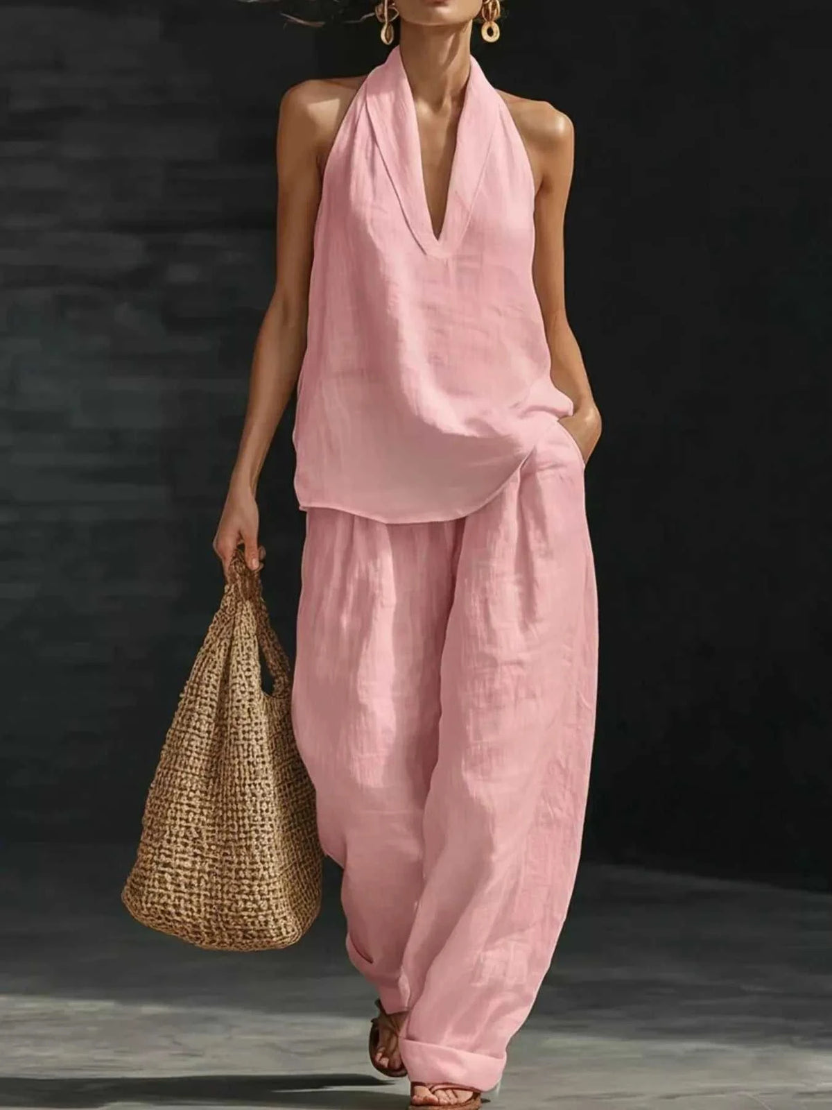 Full Size Halter Neck Top and Wide Leg Pants Set Plus Size 100100162890040 46 Affordable Fashion Under $100 Jerry's Apparel 