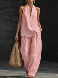 Full Size Halter Neck Top and Wide Leg Pants Set Plus Size 100100162890040 46 Affordable Fashion Under $100 Jerry's Apparel 