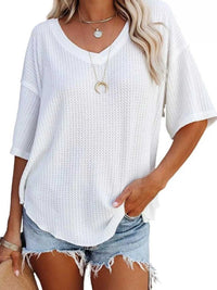 Waffle Knit V-Neck Short Sleeve T-Shirt 100100993990875 26 Affordable Fashion Under $100 Jerry's Apparel 