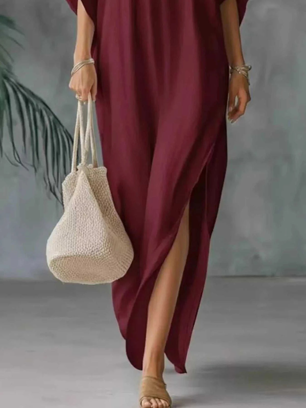 Full Size V-Neck Maxi Dress with Side Slits Plus Size 100100394975559 32 Gifts for Her Jerry's Apparel 