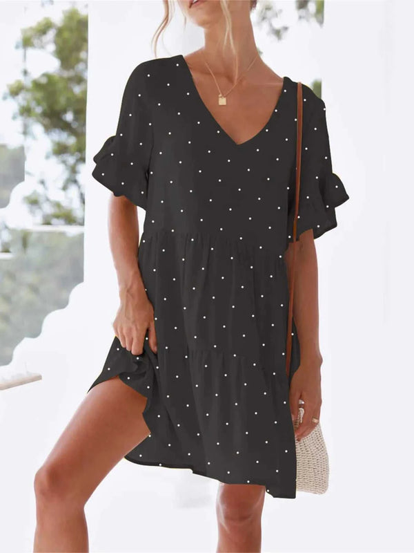 Polka Dot V-Neck Short Sleeve Mini Dress 100100568295398 24 Gifts for Her Jerry's Apparel 
