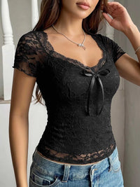 Lace Bowknot Slim Fit Top 100100247610628 30 Affordable Fashion Under $100 Jerry's Apparel 
