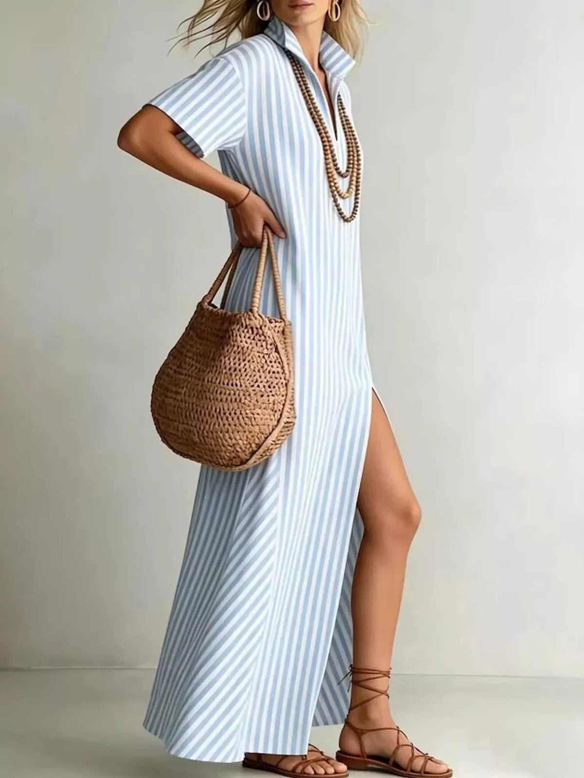 Full Size Striped Maxi Dress with Side Slit Plus SIze 100100680865570 32 Affordable Fashion Under $100 Jerry's Apparel 