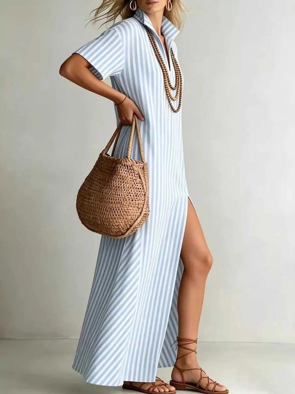Full Size Striped Maxi Dress with Side Slit Plus SIze 100100680865570 32 Affordable Fashion Under $100 Jerry's Apparel 