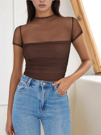 Mesh Mock Neck Short Sleeve T-Shirt
