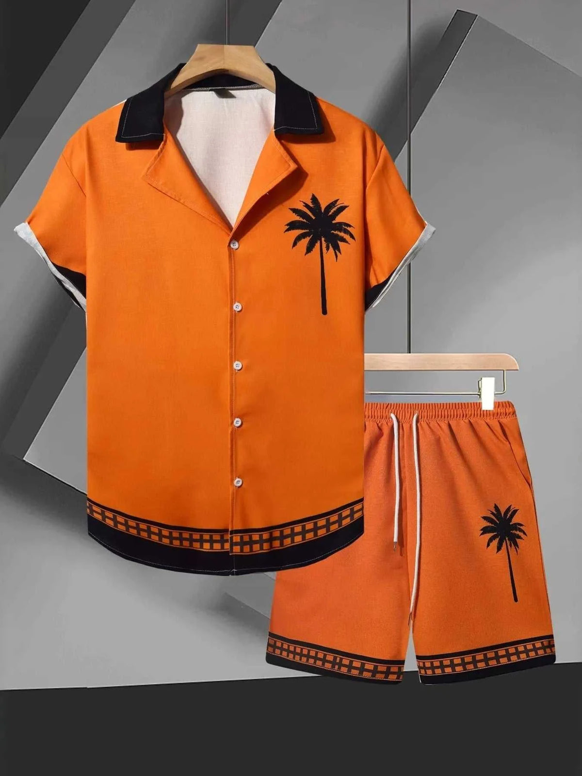Men's Tropical Palm Tree Print Short Sleeve Shirt and Shorts Set 104001041094937 48 Affordable Fashion Under $100 Jerry's Apparel 