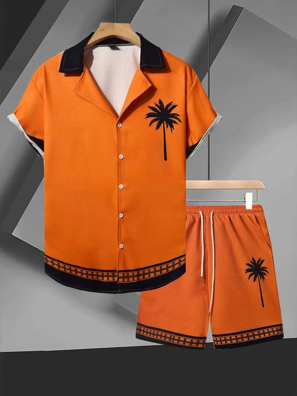 Men's Tropical Palm Tree Print Short Sleeve Shirt and Shorts Set 104001041094937 48 Affordable Fashion Under $100 Jerry's Apparel 