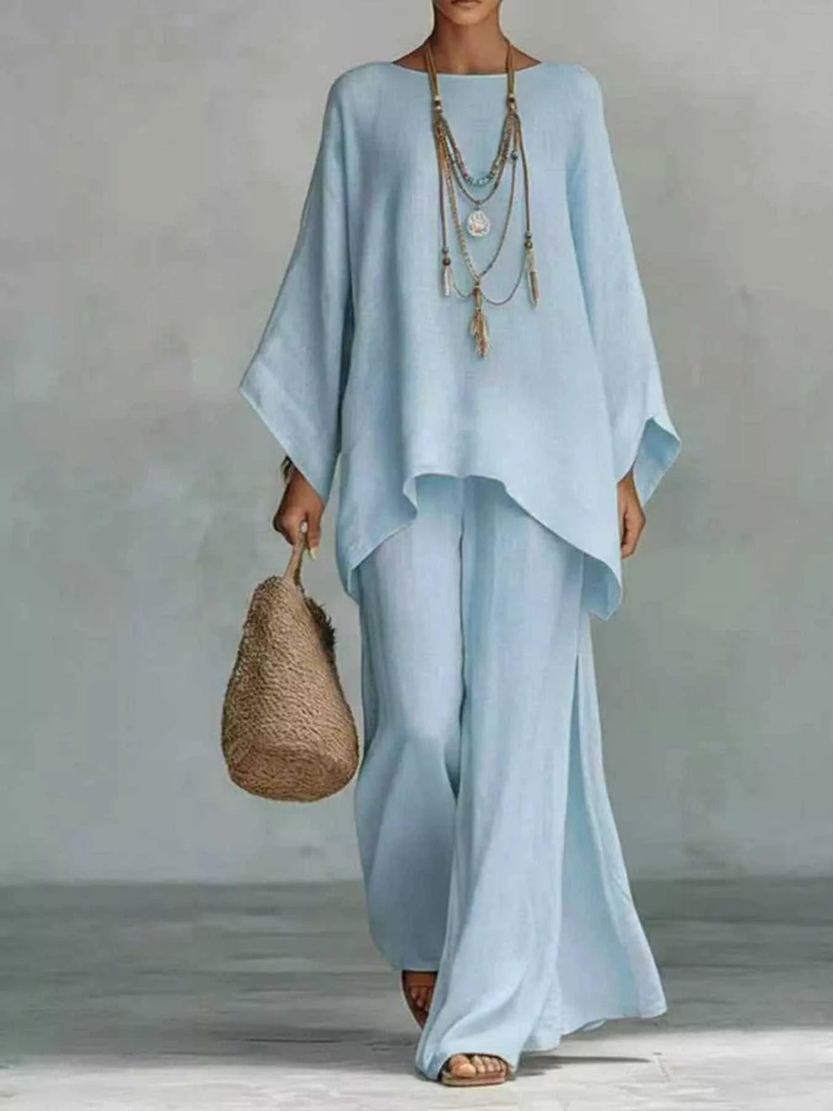 Full Size Round Neck Top and Wide Leg Pants Set Plus Size 100100323252358 37 Affordable Fashion Under $100 Jerry's Apparel 