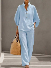 Full Size Button Detail 3/4 Sleeve Top and Pants Set Plus Size 100100971356241 54 Affordable Fashion Under $100 Jerry's Apparel 