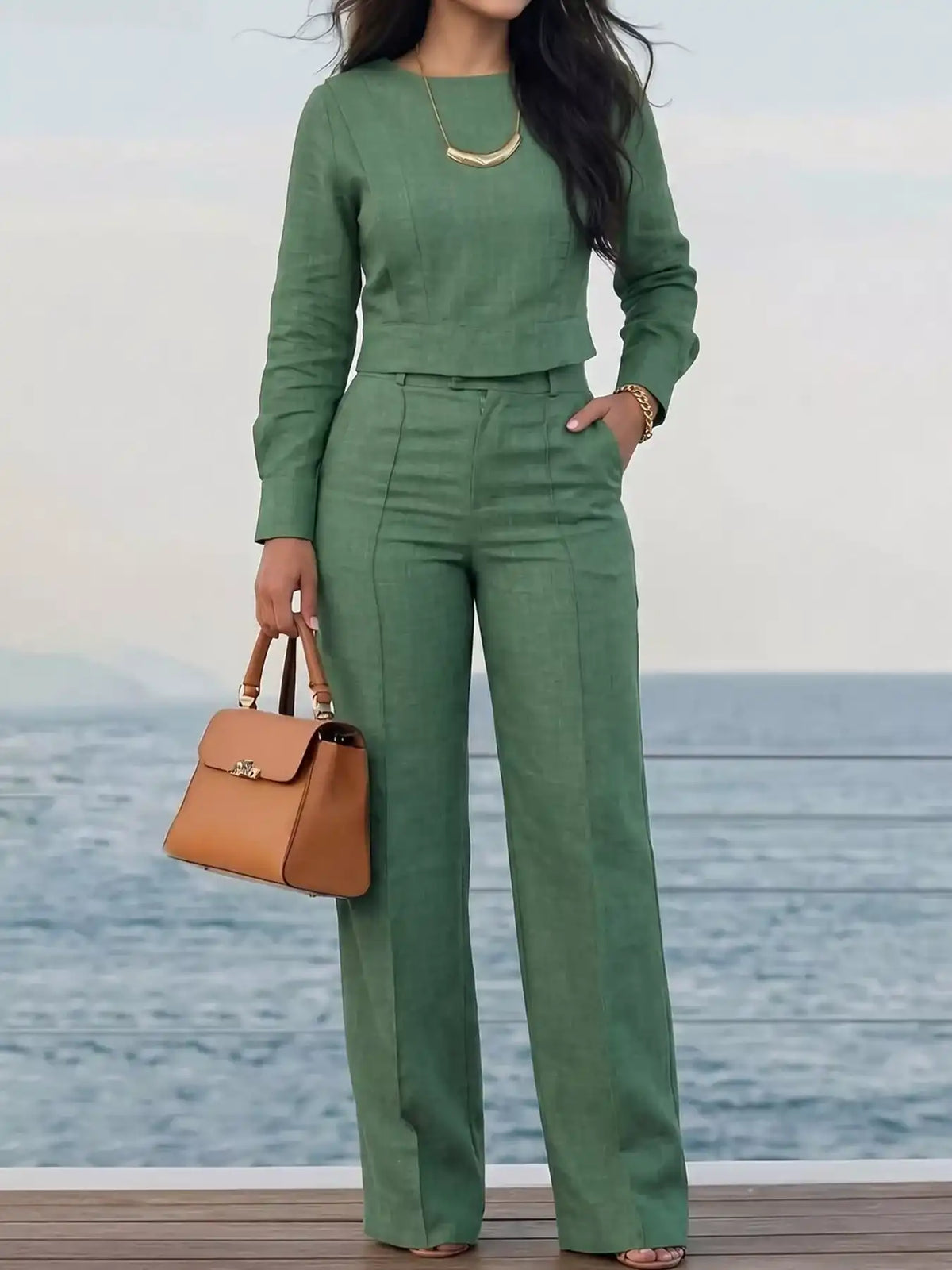 Long-Sleeve Crop Top and Wide-Leg Pants Set 101001803574531 80 Affordable Fashion Under $100 Jerry's Apparel 