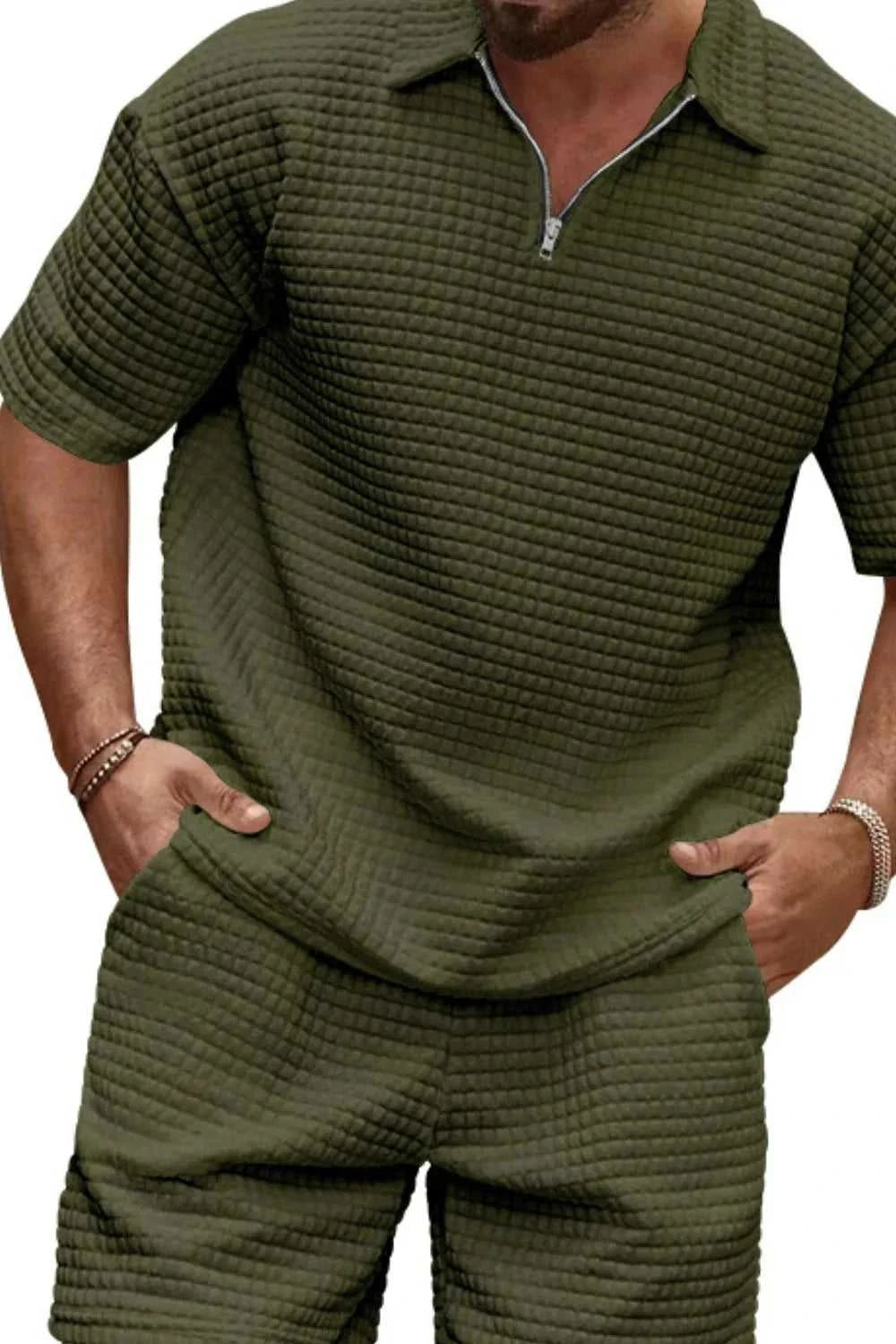 Men's Full Size Zip Collar Short Sleeve Top and Shorts Set Plus Size 100400014755728 39 Affordable Fashion Under $100 Jerry's Apparel 