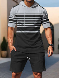 Men's Full Size Striped Short Sleeve Hoodie and Shorts Set Plus Size 100400484165910 43 Men's Sets Jerry's Apparel 