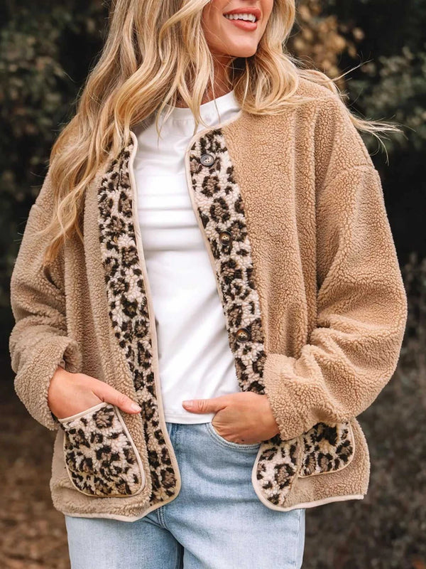Casual Leopard Print Accent Plush Jacket with Pockets 100100351543106 61 Affordable Fashion Under $100 Jerry's Apparel 