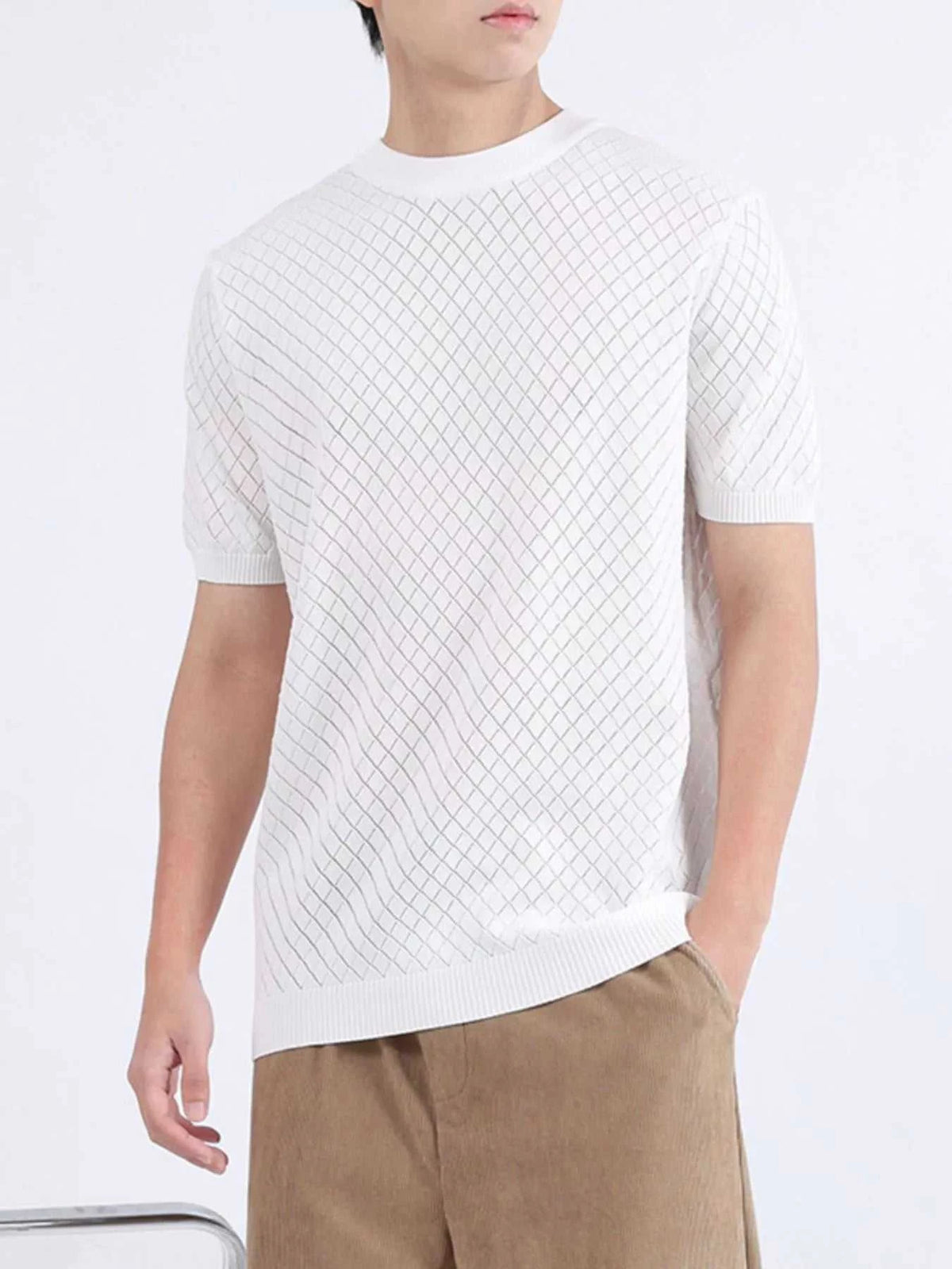 Men's Plus Size Diamond Pattern Knitted Short Sleeve T-Shirt 100400934320162 51 Affordable Fashion Under $100 Jerry's Apparel 