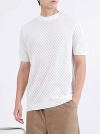 Men's Plus Size Diamond Pattern Knitted Short Sleeve T-Shirt 100400934320162 51 Affordable Fashion Under $100 Jerry's Apparel 