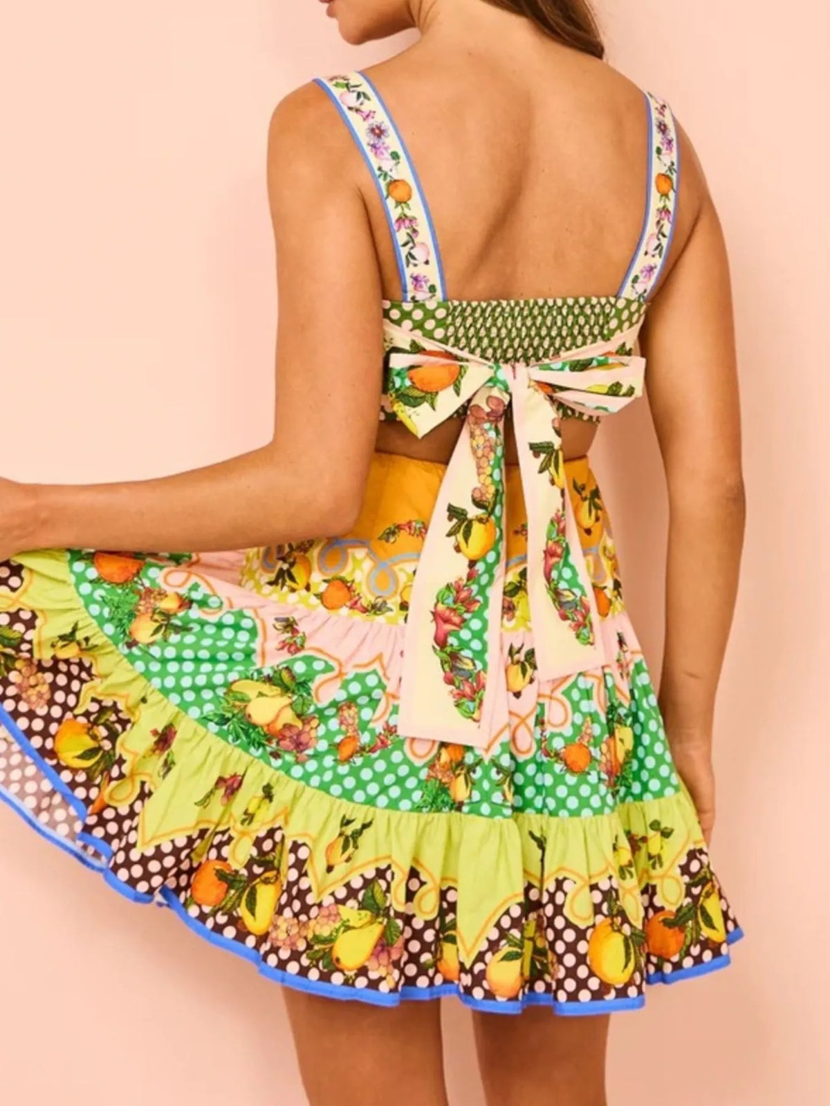 Floral Tiered Sleeveless Mini Dress with Back Bow
