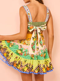 Floral Tiered Sleeveless Mini Dress with Back Bow