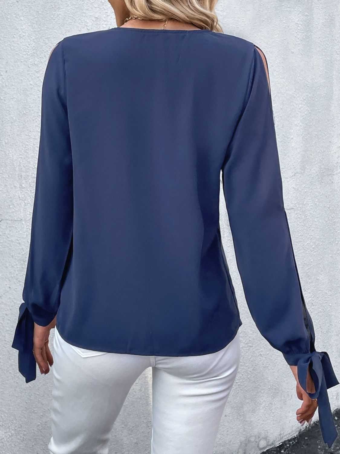Perfee V-Neck Tie Cuff Slit Blouse 100101723026763 30 Affordable Fashion Under $100 Jerry's Apparel 