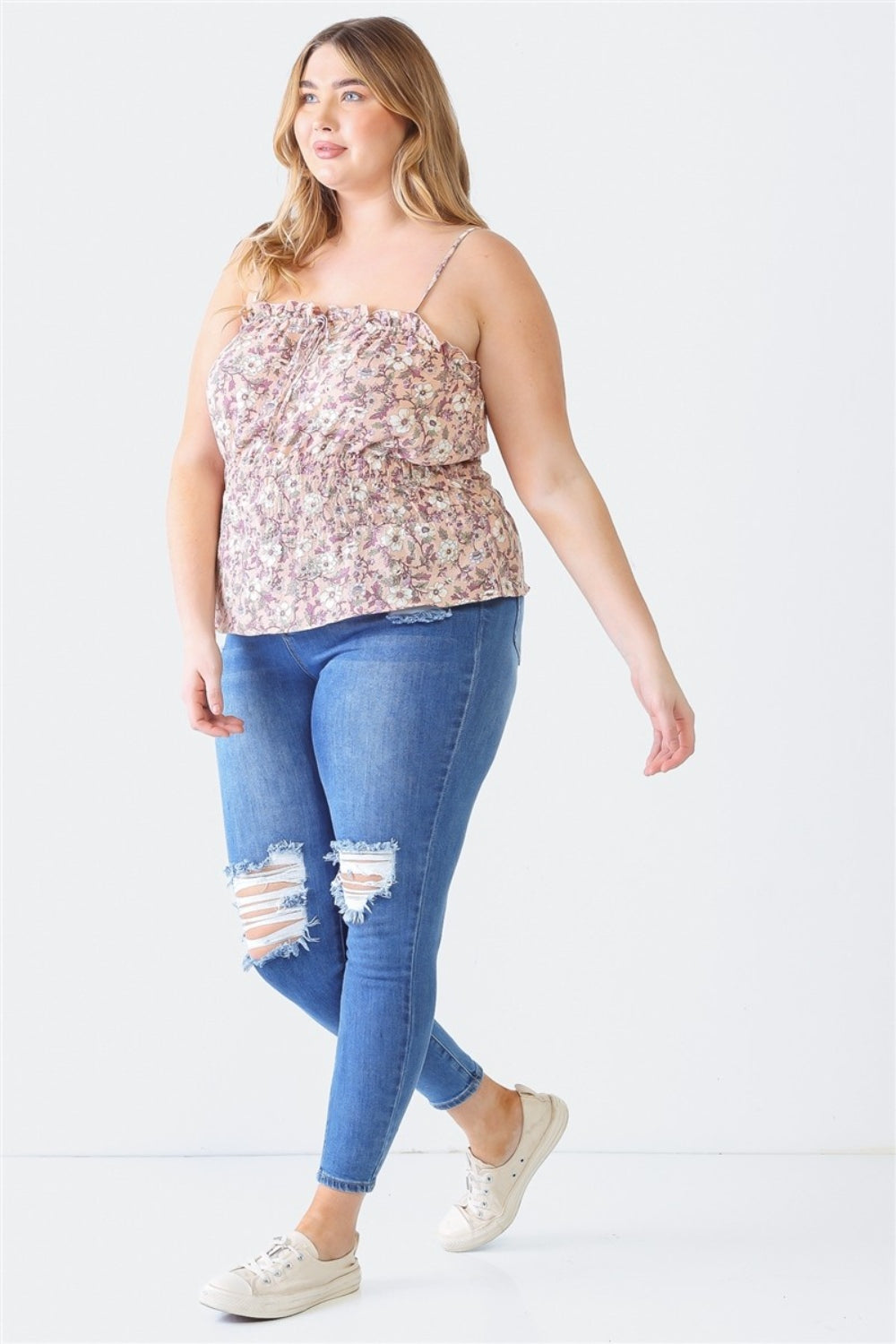 Plus Size Frill Floral Square Neck Cami