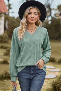 Textured V-Neck Dropped Shoulder T-Shirt