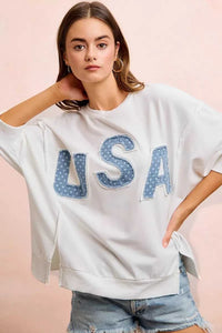BiBi 4th Of July Usa Letter Patchwork French Terry Top 100100635501873 52 Gifts for Her Jerry's Apparel 