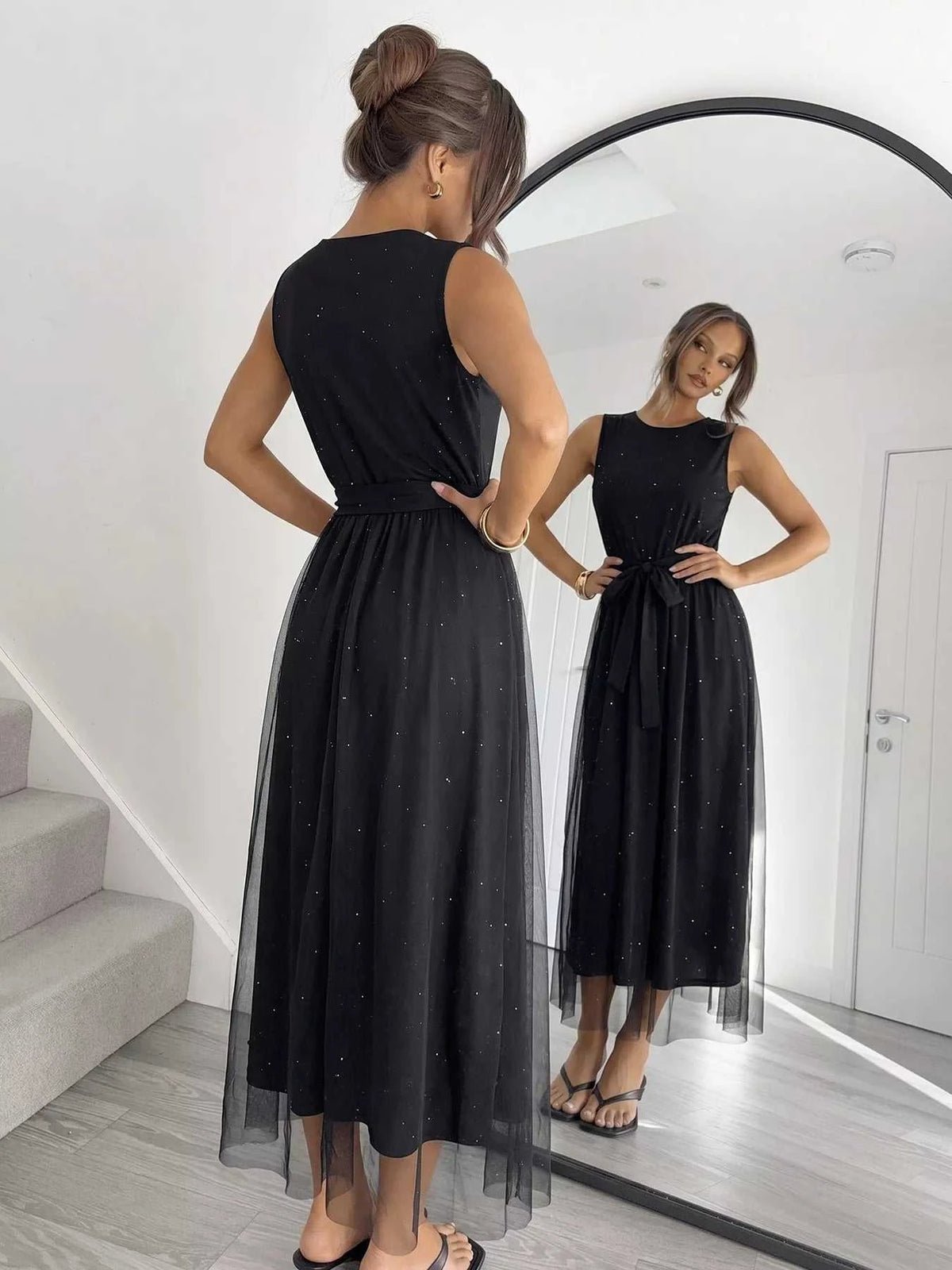 Glitter Sleeveless Tulle Midi Dress 100100013591888 42 Affordable Fashion Under $100 Jerry's Apparel 