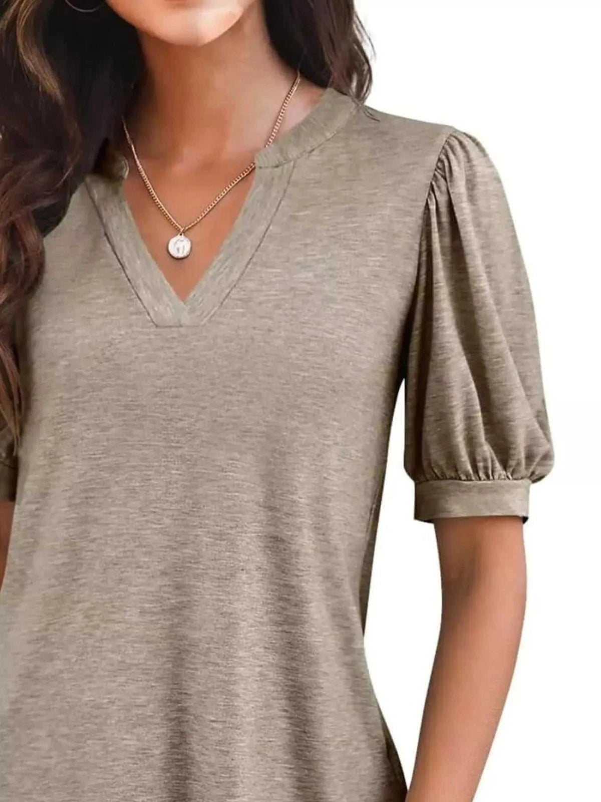 Puff Sleeve Notched Casual T-Shirt 100100978352776 23 Affordable Fashion Under $100 Jerry's Apparel 
