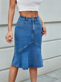 High Waist Mermaid Hem Denim Skirt