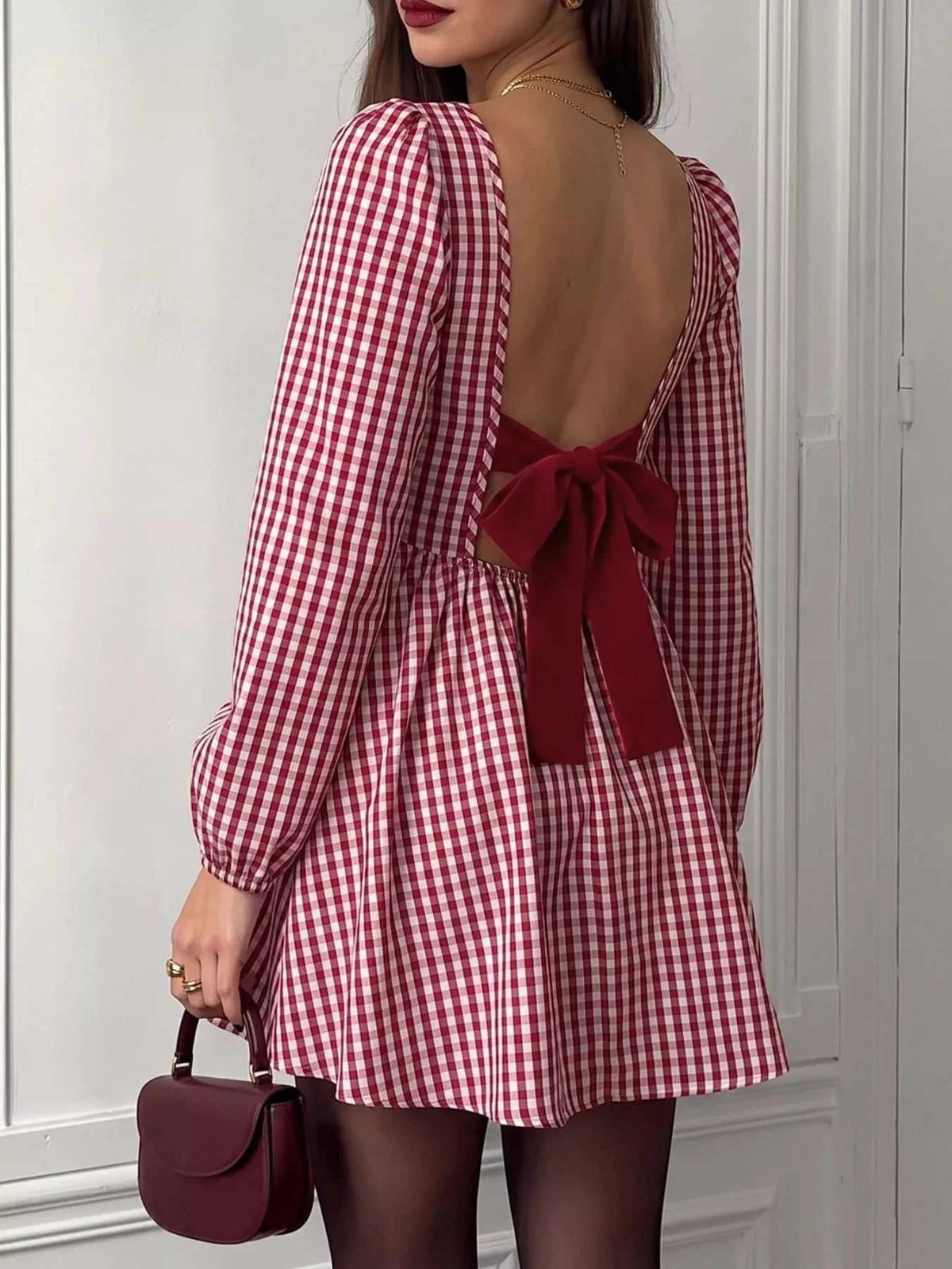 Backless Plaid Long Sleeve Dress 100100155316035 45 Gifts for Her Jerry's Apparel 