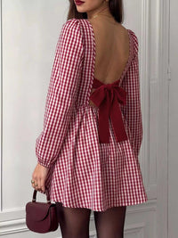Backless Plaid Long Sleeve Dress 100100155316035 45 Gifts for Her Jerry's Apparel 