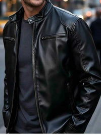 Men's Full Size Faux Leather Bomber Jacket with Zipper Pockets Plus Size 100400798610122 70 Affordable Fashion Under $100 Jerry's Apparel 