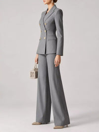 Double-Breasted Pinstripe Blazer and Wide-Leg Pants Set 101001905010997 103 Gifts for Her Jerry's Apparel 