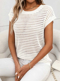 Openwork Round Neck Short Sleeve Knit Cover Up 100100244781953 22 Affordable Fashion Under $100 Jerry's Apparel 