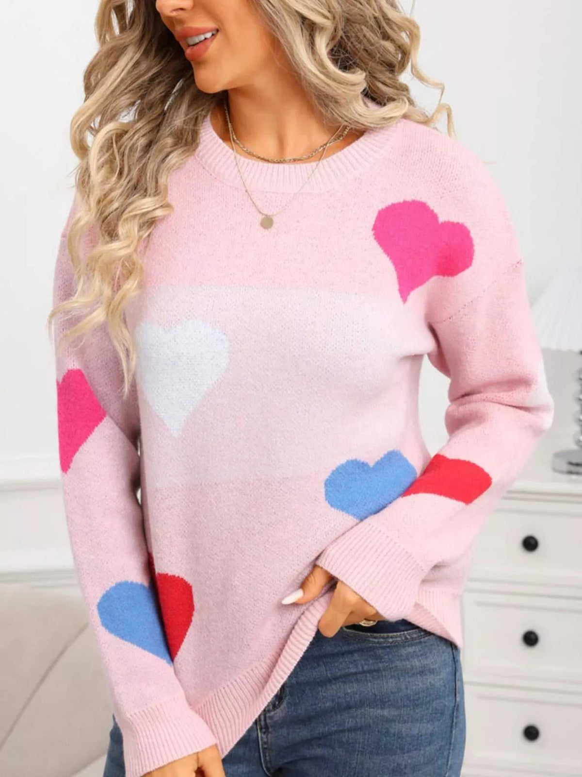 Valentine's Day Heart Round Neck Dropped Shoulder Sweater 100100731312890 46 Affordable Fashion Under $100 Jerry's Apparel 