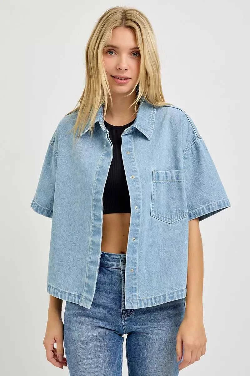 RISEN Oversized Half Sleeve Cropped Shirt 100100520631940 60 Affordable Fashion Under $100 Jerry's Apparel 