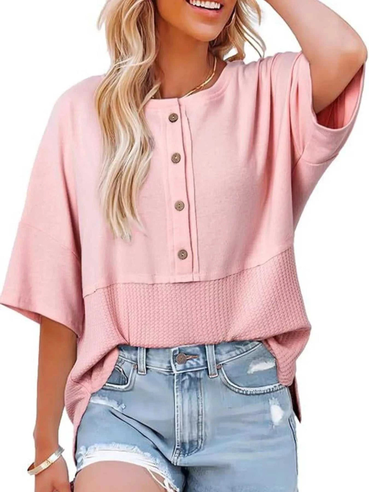 Button Detail Texture Knit T-Shirt 100100489140397 26 Affordable Fashion Under $100 Jerry's Apparel 