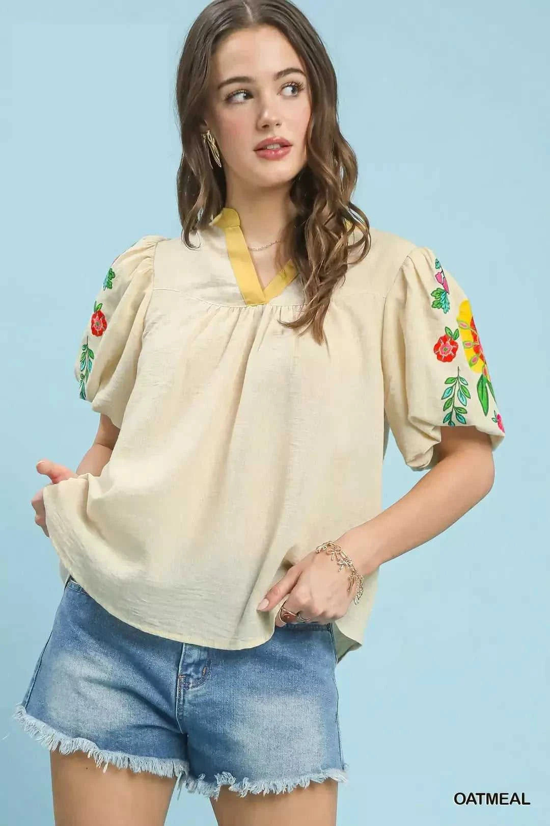 Umgee Embroidered Puff Sleeve Top 100100565351460 55 Affordable Fashion Under $100 Jerry's Apparel 