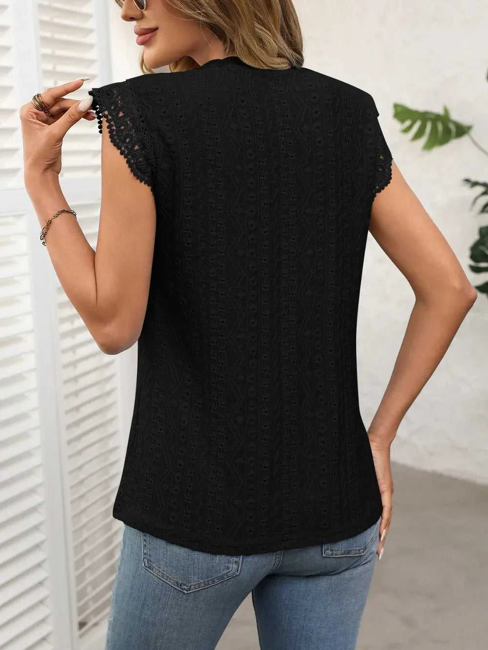 Lace Detail Round Neck Cap Sleeve Top 100100379894943 24 Affordable Fashion Under $100 Jerry's Apparel 