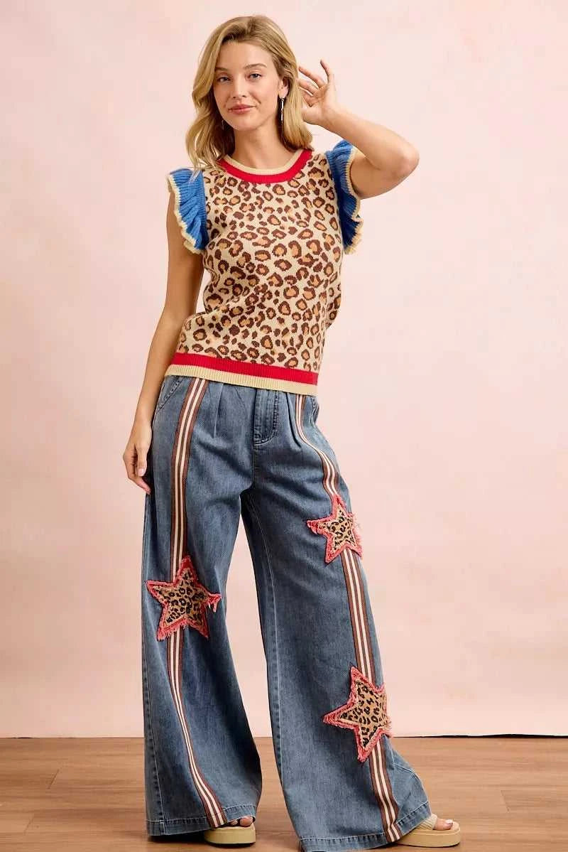 BiBi 4th Of July Leopard Ruffled Detail Knit Top 100100300891355 43 Affordable Fashion Under $100 Jerry's Apparel 