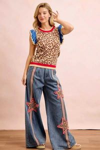 BiBi 4th Of July Leopard Ruffled Detail Knit Top 100100300891355 43 Affordable Fashion Under $100 Jerry's Apparel 