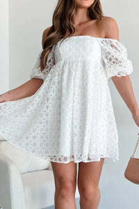 Lace Puff Sleeve Empire Waist Mini Dress