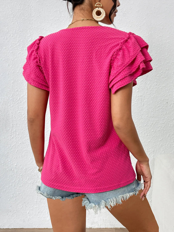 Round Neck Ruffle Sleeve T-Shirt