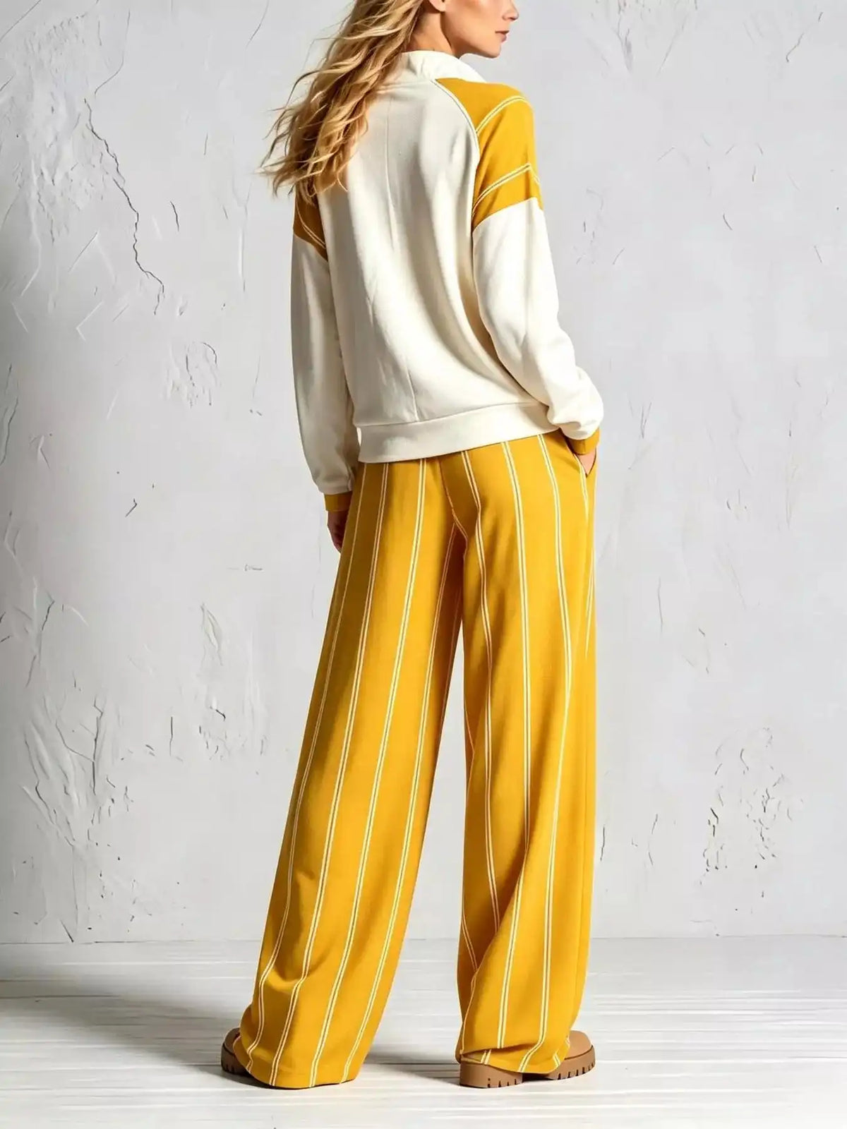 Quarter-Zip Sweatshirt and Striped Wide-Leg Pants Set 101001770702210 73 Affordable Fashion Under $100 Jerry's Apparel 