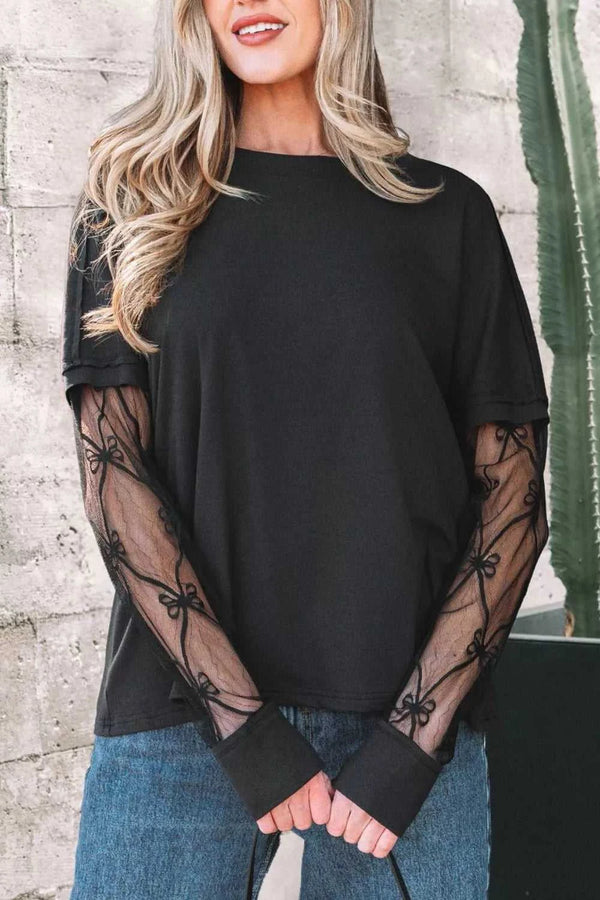 Round Neck Lace Sleeve Relaxed Fit Top 100100682611031 29 Affordable Fashion Under $100 Jerry's Apparel 