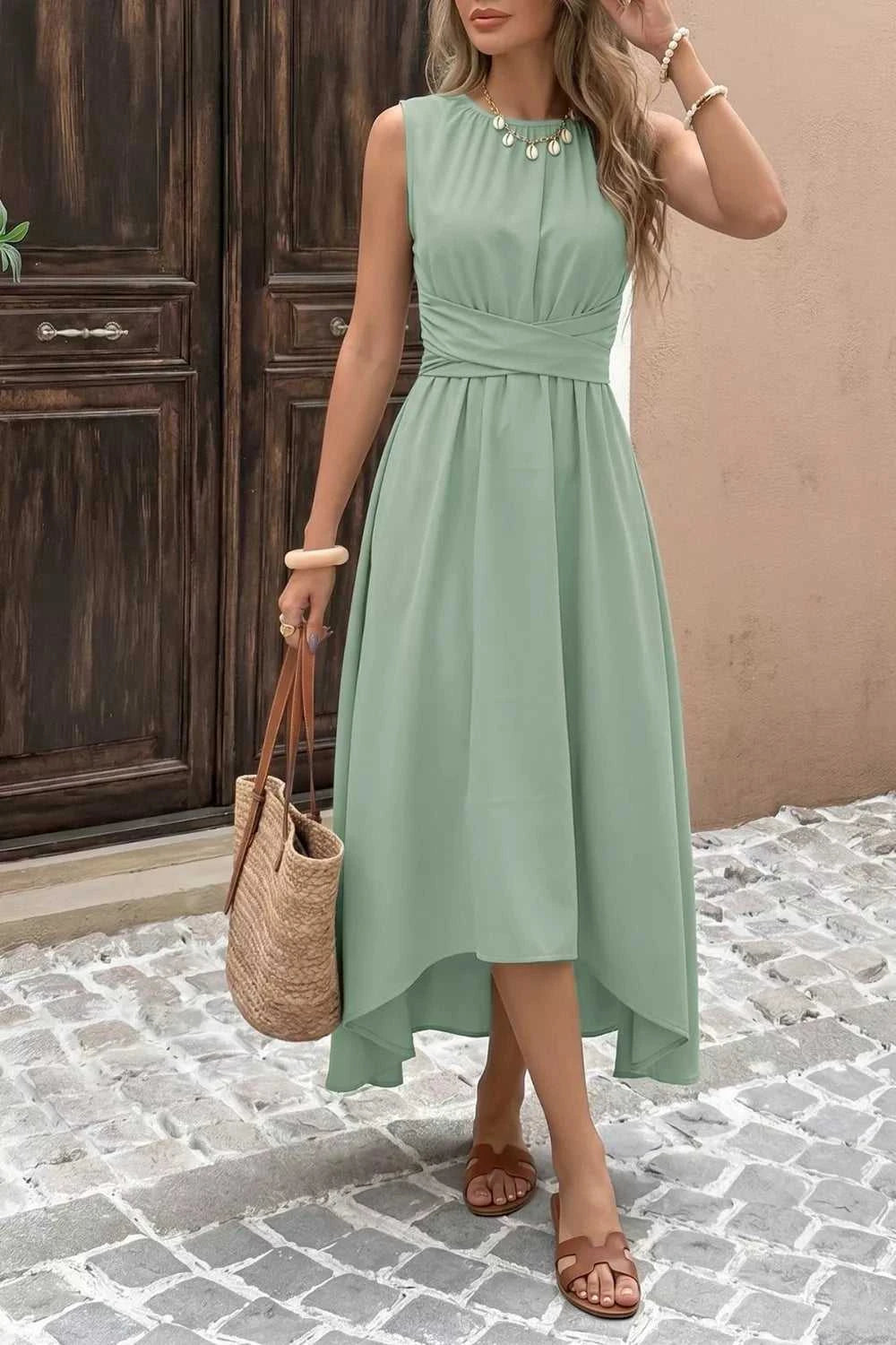 Sleeveless High-Low Hem A-Line Dress 100100859872614 42 Affordable Fashion Under $100 Jerry's Apparel 